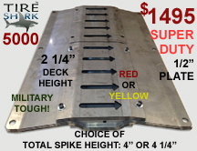 TireShark™ brand Traffic Spikes by TrafficSpikesUSA.com / Monsoon Mfg. LLC. One-way access control systems for road traffic, retractable tire poppers, Tiger Teeth, Cobra, Enforcer motorized spike strips for in-ground & surface installation, directional treadle systems for in-bound and out-bound pneumatic tires. Discount: apartment complex, shopping center, mall, airport, military base, factory and business to protect parking lot, employee, security, public access, commercial property. Contractors welcome.