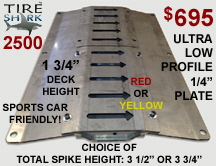 TireShark™ brand Traffic Spikes by TrafficSpikesUSA.com / Monsoon Mfg. LLC. One-way access control systems for road traffic, retractable tire poppers, Tiger Teeth, Cobra, Enforcer motorized spike strips for in-ground & surface installation, directional treadle systems for in-bound and out-bound pneumatic tires. Discount: apartment complex, shopping center, mall, airport, military base, factory and business to protect parking lot, employee, security, public access, commercial property. Contractors welcome.